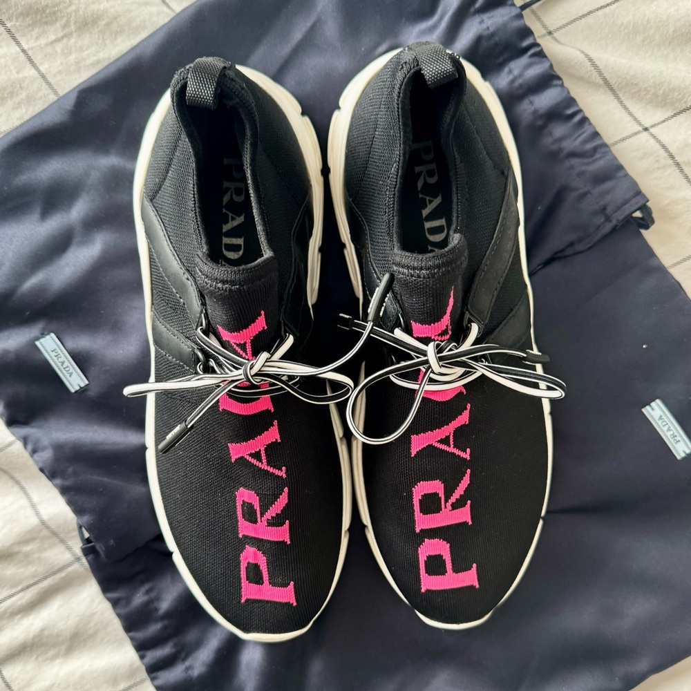 Prada XY Logo Sock Sneakers Pink/Black